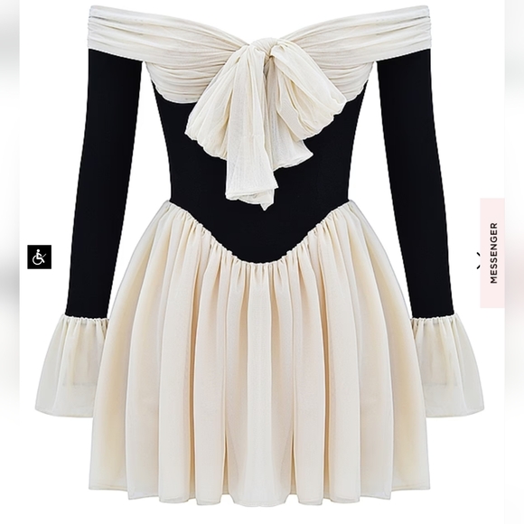 **1 Large Left!**House of CB Alana Black & Cream Off Shoulder Dress - Picture 11 of 15